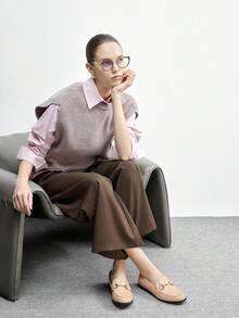 CUCCOO BIZCHIC 女士棕色绒面革一脚蹬乐福鞋，配金色搭扣，圣诞节穿着舒适 - 杏色油皮 - 查看 3