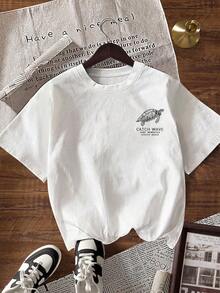 EMERY ROSE Women's Casual Letter Print Wrap T-Shirt, Summer - White - View 2