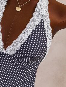 Zestiva Women's Beach Music Polka Dot Lace Trim Tie Front Tankini Swimsuit Set, Cute Style For Spring/Summer - Multicolor - View 6