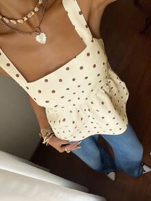 Serisse 女士波点图案荷叶边下摆系带露背吊带衫 - 彩色 - 查看 5