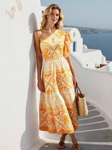 Louniche Women's Casual Vacation Date Outing Allover Print Long Dress - Yellow - View 3