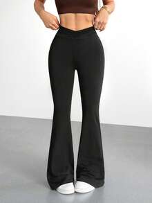 valorelle valorelle Pantalones acampanados de unicolor, versátiles y casuales para uso diario de mujeres - Negro - Ver 4