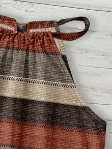 SHEIN LUNE 波西米亚风棕色杏色条纹印花露背吊带背心 - 夏季度假上衣，适合海滩、邮轮、音乐节、演唱会、婚礼宾客、城市旅行、海岛度假、乡村音乐活动，也是一份贴心的母亲节礼物 - 彩色 - 查看 3