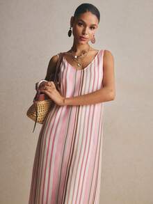 Poéselle 女士条纹休闲派对旅行中长连衣裙 - 彩色 - 查看 5