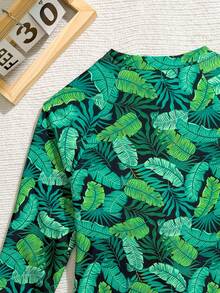 SHEIN Teen Girl Full Print Long Sleeve One-Piece Swimsuit, Suitable For Beach Vacation, Pool Party, Beach Party - Multicolor - View 5