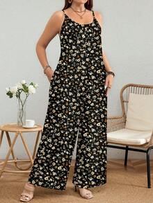EMERY ROSE Plus Size Women Floral Print Casual Jumpsuit With Wide Leg, Suitable For Daily Wear - Multicolor - View 3