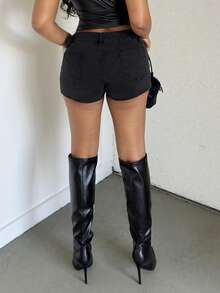 Alexandranx 女士西部音乐节低腰牛仔短裤，夏季 - 黑色 - 查看 2