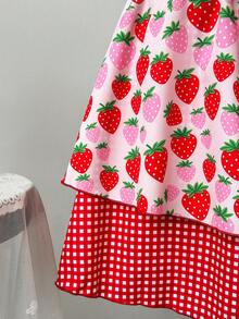 Sweetra Vestido de sirvienta lindo con parches de cuadros rojos y verdes en talla grande - Multicolor - Ver 5