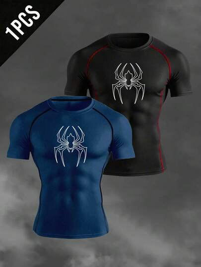 Manfinity EMRG Men's Spider Print Slim Fit Short Sleeve Athletic T-Shirt