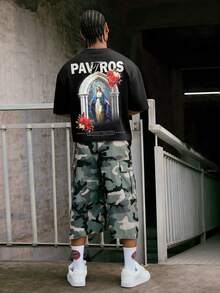 PAVTROS Men's Personality Fashion Letter & Figure Print Round Neck Short Sleeve T-Shirt - Black - View 3