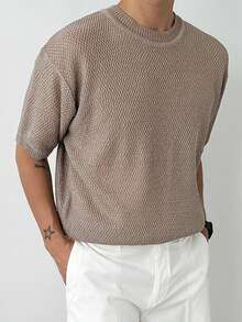 DAZY Camiseta de punto de cuello redondo de manga corta gris para hombre, verano - Gris - Ver 5