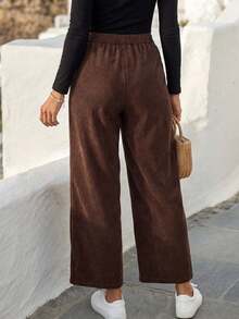 EMERY ROSE Women's Fashionable Versatile Solid Color Straight Leg Pants Brown For Women Wide High Waist Corduroy Winter Clothes Joggers Stylish Pants,Fall,Fall - Brown - View 3