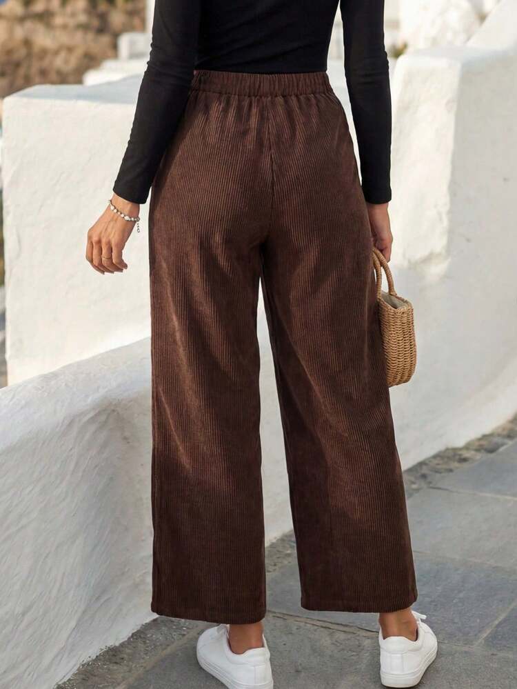 Women's Fashionable Versatile Solid Color Straight Leg Pants Brown Pants For Women Women Wide Leg Pants High Waist Pants Brown Wide Leg Pants Corduroy Pants For Women Winter Clothes For Women Brown Pants Joggers Women Stylish Women's Pants,Fall,Fall Clothes For Women