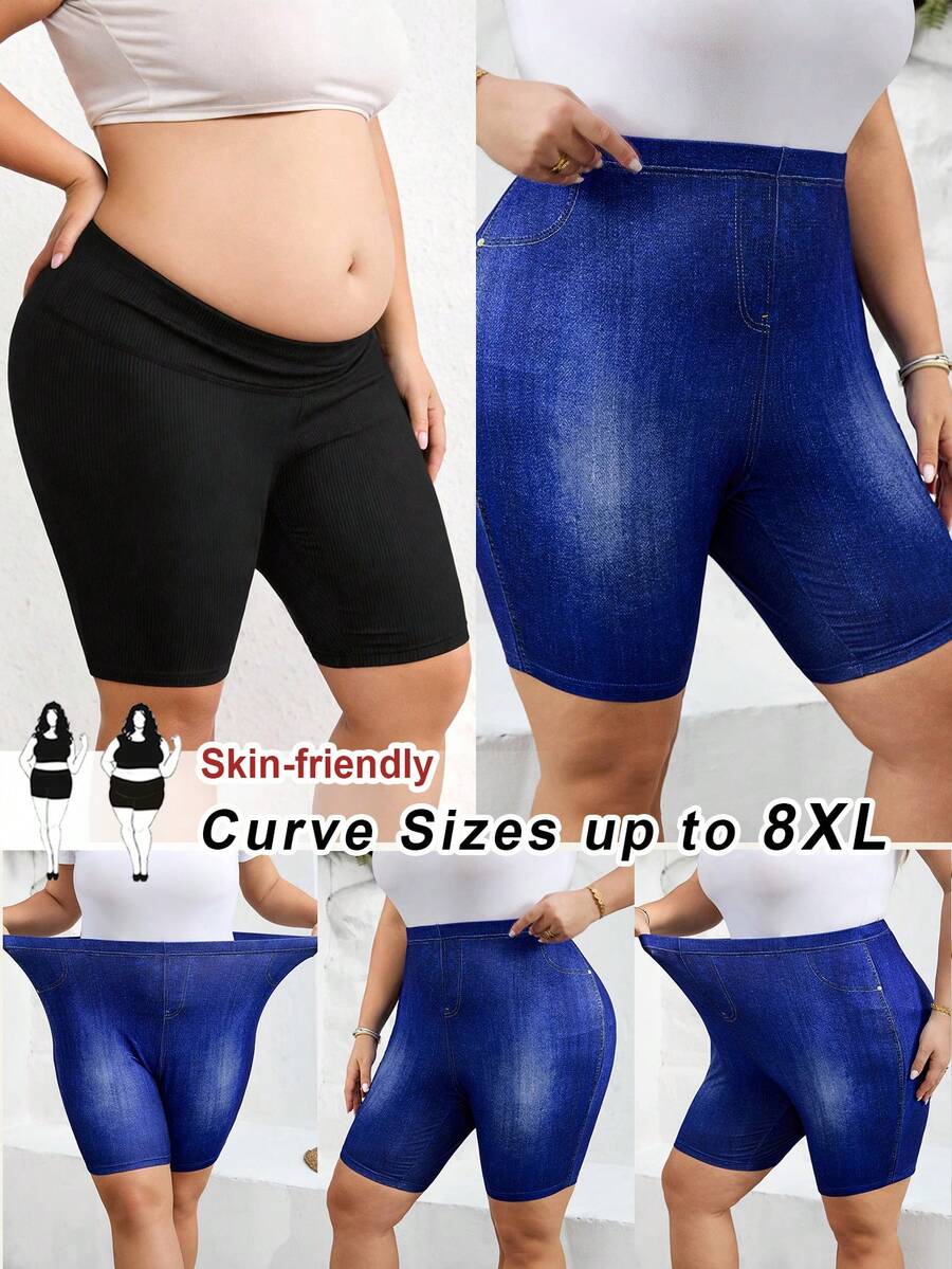 SHEIN CURVE+ Legging Casual Estampada Plus Size, Adequada para o Verão