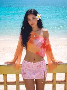 Sweetina 裹身式系带亮片面料迷你裙，带开衩 - 粉色 - 查看 5