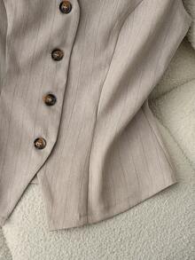 Franclia Fashionable Elegant Versatile Striped Sleeveless Women's Spring/Summer Blazer - Khaki - View 5