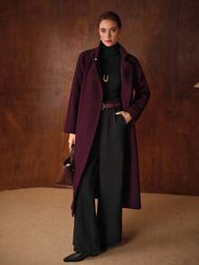 MOTF PREMIUM WOOL RAGLAN SLEEVE BELTED OVERCOAT - Red Violet - View 8