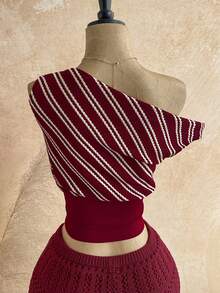 Soleia Blusa de mujer con hombro asimétrico, rayas y cintura ceñida - Multicolor - Ver 3