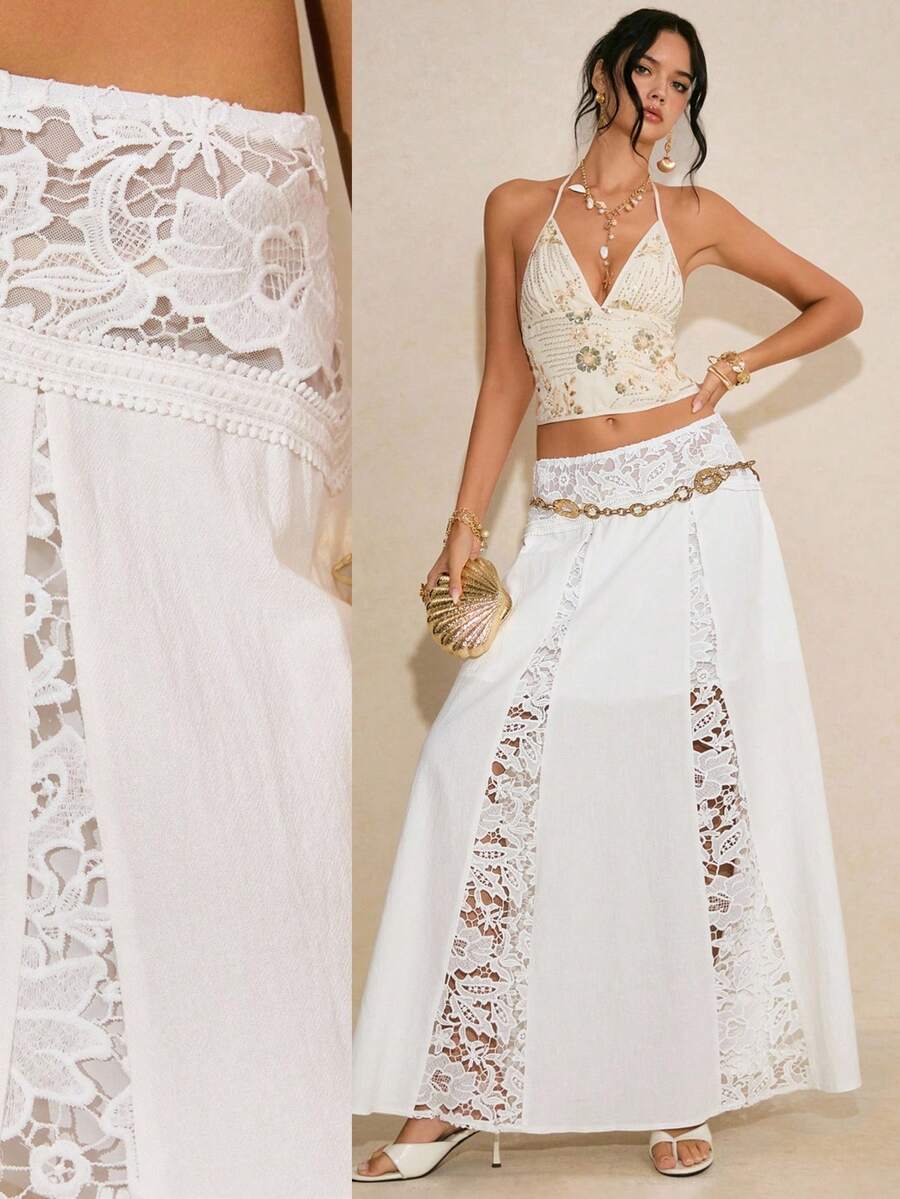 Poéselle Minifalda sexy de unicolor y calada para mujer - Blanco - Ver 1