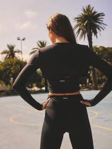 Aralina Open Front Long Sleeve Cropped Shrug Stretch Fabric Cute Tops Summer Outfits For Women Going Out Tops Women Top - Black - View 2