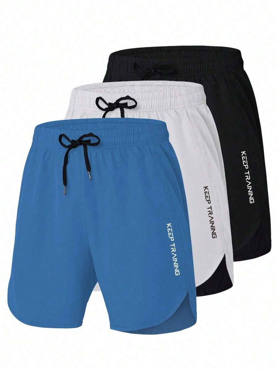 Gym Rark Quần short thể thao thường ngày in chữ buộc dây phía trước cho nam - Màu xanh lam - Xem 1