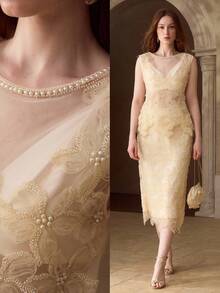MOTF PREMIUM BLUSA ELEGANTE DE MUJER CON BORDADO DE CUENTAS TRANSPARENTE - Albaricoque - Ver 1