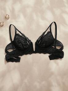 Charlaine Full Coverage Underwire Bra With Lace Trim, Supportive, Comfortable, French/Italian Romantic Style, Suitable For Everyday Wear, EasyComfort ChicAutumn - Black - View 5