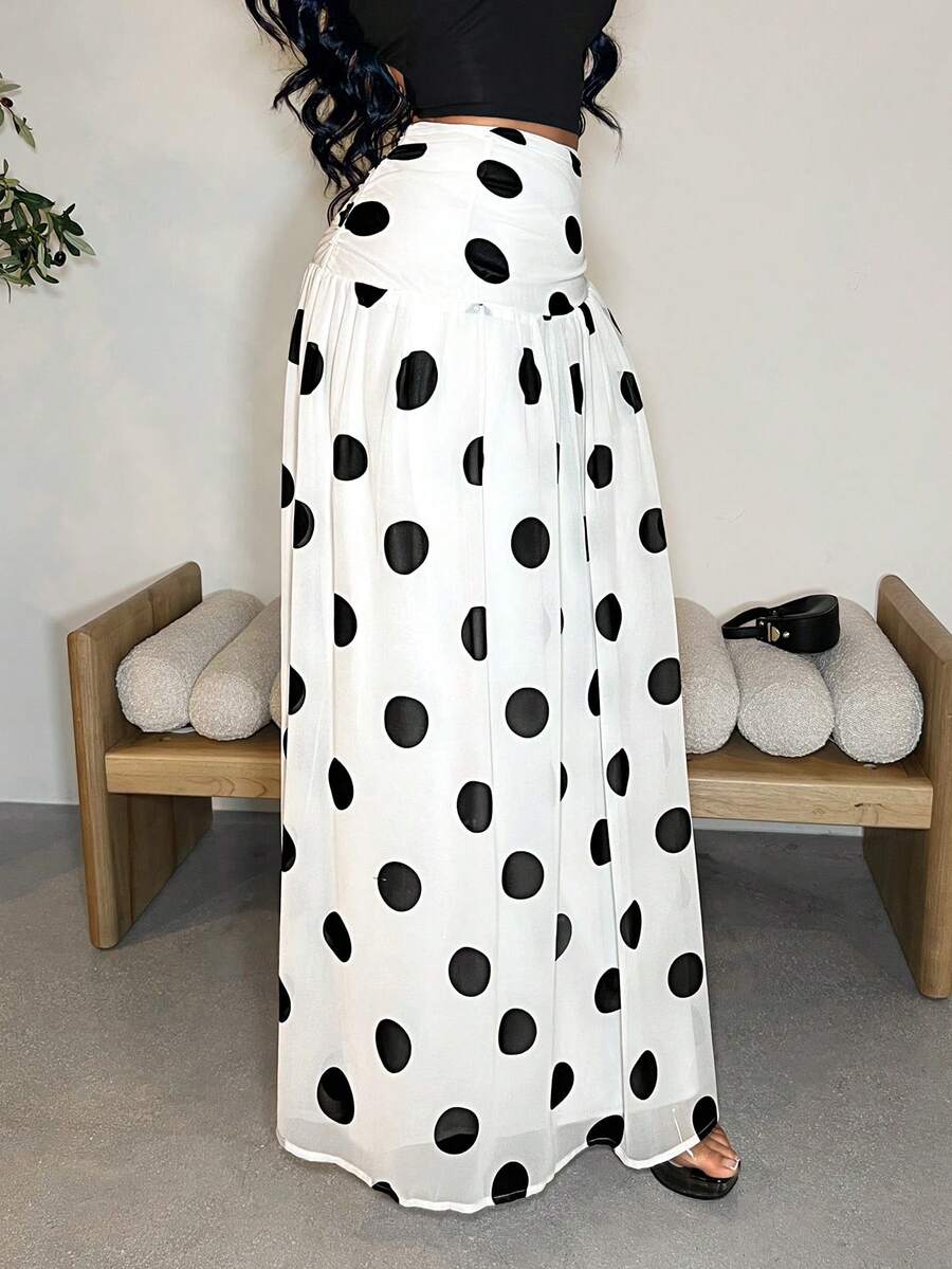 Vavine Falda plisada casual y versátil con estampado geométrico para citas y salidas, con silueta de línea A para mujer - Blanco y Negro - Ver 1