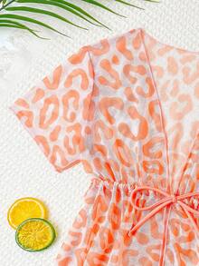 Girls (Small) Swimwear Set, Cute Pink Leopard Print 3 PiecesSwimwear, Fashionable Casual Elegant Suitable For Swimming, Vacation, Summer Girl Summer Sets Girls Beach Vacation Outfits Leopard Print Swimwear Girl Girl Swimwear Set Ruffle High Waisted Bikini Girl Bikini Sets For Young Girl Swim Suit Swimwear - Rose Red - View 3