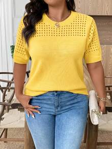 Breezaya Áo kiểu dáng rộng rãi, cổ tròn, tay ngắn, khoét eo, dáng casual. - Màu vàng - Xem 5