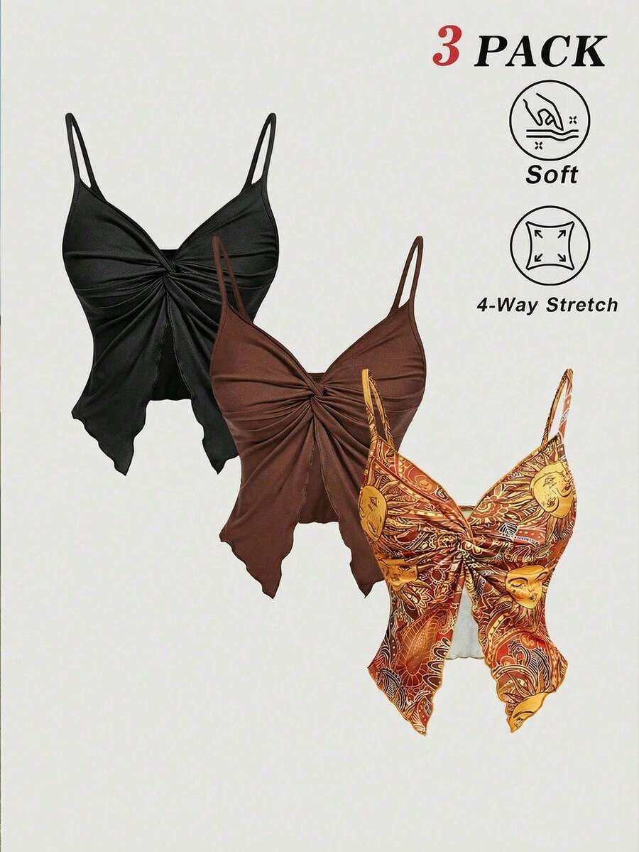 SHEIN MOD 3pcs Women's Twist Design Fashion Camisole - Multicolor - View 1