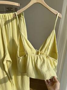 Comfortcana Bộ đồ 2 món cỡ lớn kiểu dáng thường ngày đi nghỉ mát: áo hai dây và chân váy. - Màu vàng - Xem 12
