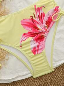 Swim Vcay 女士两件套热带碎花抹胸露脐上衣和高腰短裤比基尼套装，休闲沙滩派对比基尼 - 彩色 - 查看 5