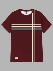 Manfinity RelaxMax 男士休闲日常撞色圆领短袖T恤，夏季 - 彩色 - 查看 2