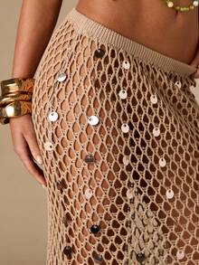 SHEIN BAE Chân váy cạp cao ôm sát, đính cườm cầu kỳ, gợi cảm, đa năng cho kỳ nghỉ và các sự kiện trang trọng. - Vàng - Xem 4
