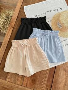 SHEIN LMoss Kids 3 pièces Shorts pour jeunes filles - Bleu ciel - Voir 5