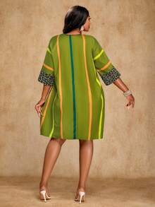 Brilight 女士优雅性感收腰连衣裙南非传统连衣裙派对聚会艺术印花流行色条纹短款连衣裙艺术写真拍摄连衣裙春夏女装 - 綠色 - 查看 2