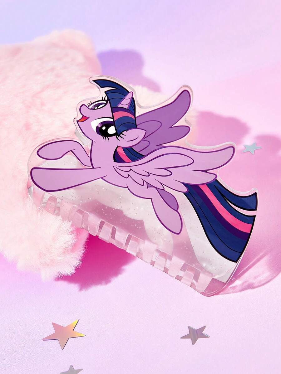 My Little Pony X SHEIN Kẹp tóc hoạt hình lấp lánh màu tím Twilight Sparkle thời trang & dễ thương dành cho bé gái & phụ nữ, phù hợp với tóc dày, hoàn hảo để sử dụng tại nhà, khi tắm, làm đẹp, búi tóc và tạo kiểu tóc. - Màu tím - Xem 1