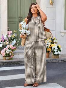 EMERY ROSE 大号梭织休闲夏季两件套 - 棕色 - 查看 5