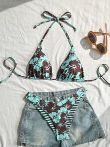 Swim Mod 女士热带印花两件式比基尼套装 - 彩色 - 查看 4