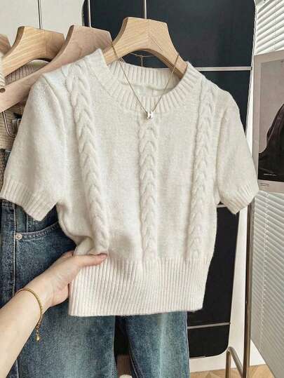 SHEIN Franclia 春夏时尚休闲3D扭花图案短款针织上衣