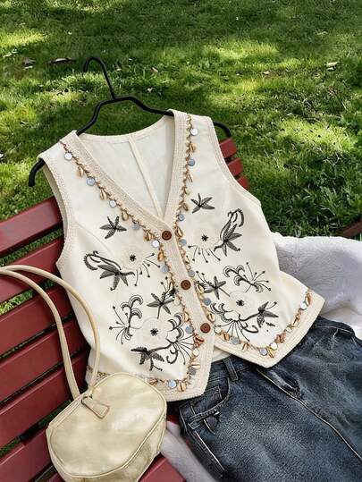 Sweetra Chaleco sin mangas de verano estilo bohemio para mujer talla grande, chaleco casual corto