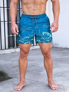 ZELFYO Quần short đi biển nam in họa tiết sóng, cạp chun. - Màu xanh lam - Xem 4