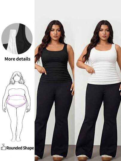 Enliva 2 件大码女式度假休闲黑白褶皱腰紧身吊带背心套装，适合日常穿着，百搭，Y2K 风格