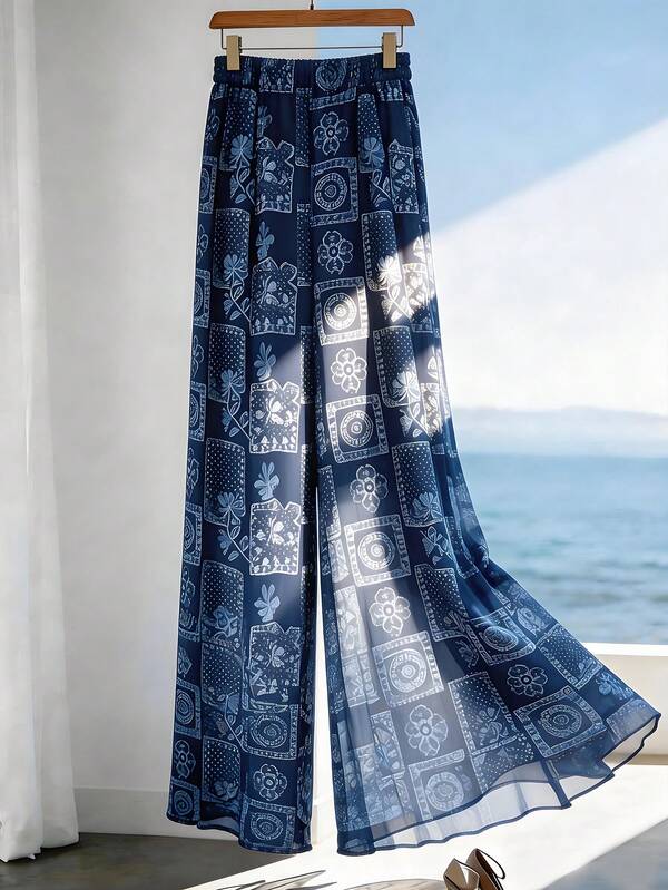 Franclia Women's Summer 2026 New Blue Lightweight Wide Leg Pants, Casual Long Pants, Suitable For Summer, Beach, Vacation, Casual Outings, Commuting, Graduation, Elegant, Fashionable, Casual, Commuting, Business Office, Daily Casual, Versatile Elegant, Urban Teacher Professional Wear, Sexy Date Outfit, Holiday Dress For Women