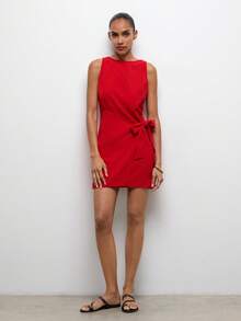 Maija Vestido corto de verano de diseño minimalista elegante, sin mangas y de unicolor para mujer - Rojo - Ver 8