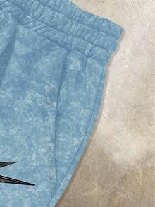 PAVTROS Quần short nam dáng rộng, in chữ, có dây rút, thích hợp cho mùa hè. - Màu xanh lam - Xem 4