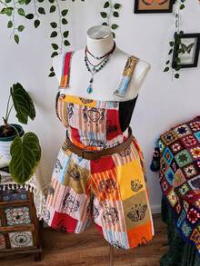 Sunspun Casual Retro Print Flare Sleeve Jumpsuit - Grey - View 5