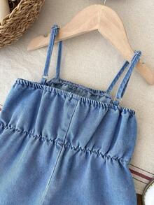 LMoss Kids Baby Girls' Oversized Bow Denim Jumpsuit,Summer Outfits,Casual And Fashionable Vacation Outfits,Street Wear,2000s Style ,Comfortable And Soft Denim,Comfortable And Soft Denim Pant,  Overall - Light Wash - View 4