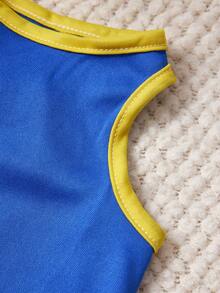 PETSIN 1件蓝色鞋子，印有鲸鱼字母图案的宠物背心，黄蓝拼接，柔软透气，舒适宠物服装 - 彩色 - 查看 2